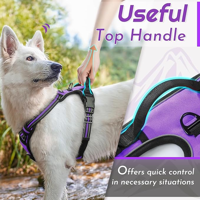 Eagloo Dog Harness Medium Sized Dog, No Pull Service Vest with Reflective Strips and Control Handle, Adjustable and Comfortable for Walking, No Choke Pet Harness with 2 Metal Rings, Purple, M