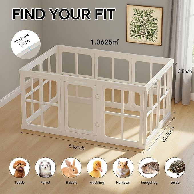 Acrylic Dog Playpen Indoor, 24" H Plastic Pet Playpen with Door, Clear Pet Play Pen for Puppy Cat Rabbit Ferret, Easy Assemble Dog Pen, Preferable for Small Cage, White 10 PCS