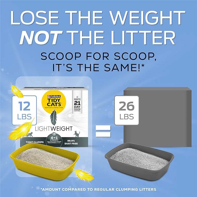 Purina Tidy Cats Lightweight 4-in-1 Strength Multi-Cat, Odor Control, Clumping, 99.9 Percent Dust Free Cat Litter - 12 lb. Box