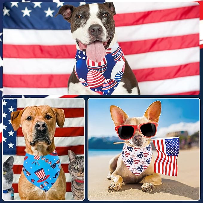 4th of July Dog Bandanas for Large Dogs 7 Pcs Sewing Hemming Patriotic Dog Bandanas Independence Day American Flag Day Dogs Drool Bibs Grooming L