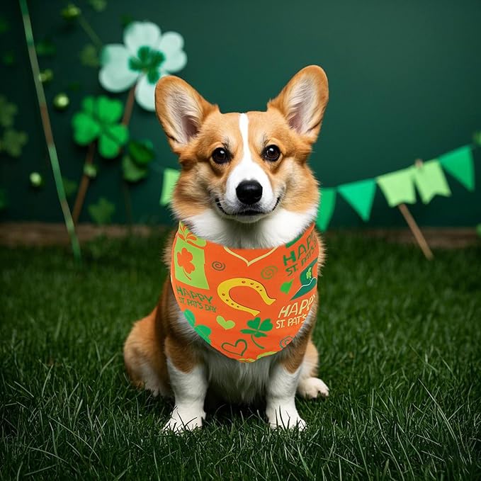 St. Patricks Day Dog Bandanas for Medium Dog Breed 7 Pcs Small Dog Bandanas Hemming Seam Edge Adjustable Dogs Scarves Grooming M