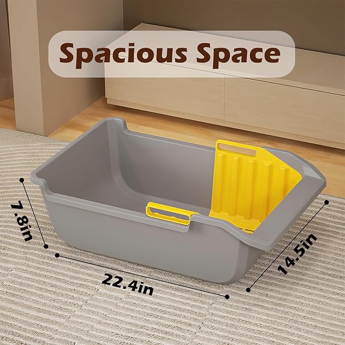 SpaceTime Extra Large Cat Litter Box with High Sides,Jumbo Open Top Kitty Litter Pan for Indoor Cats,XL Cat Boxes with Integrated Sifting Litter Scoop,Ideal for Kittens & Big Cats,Easy to Clean(White)