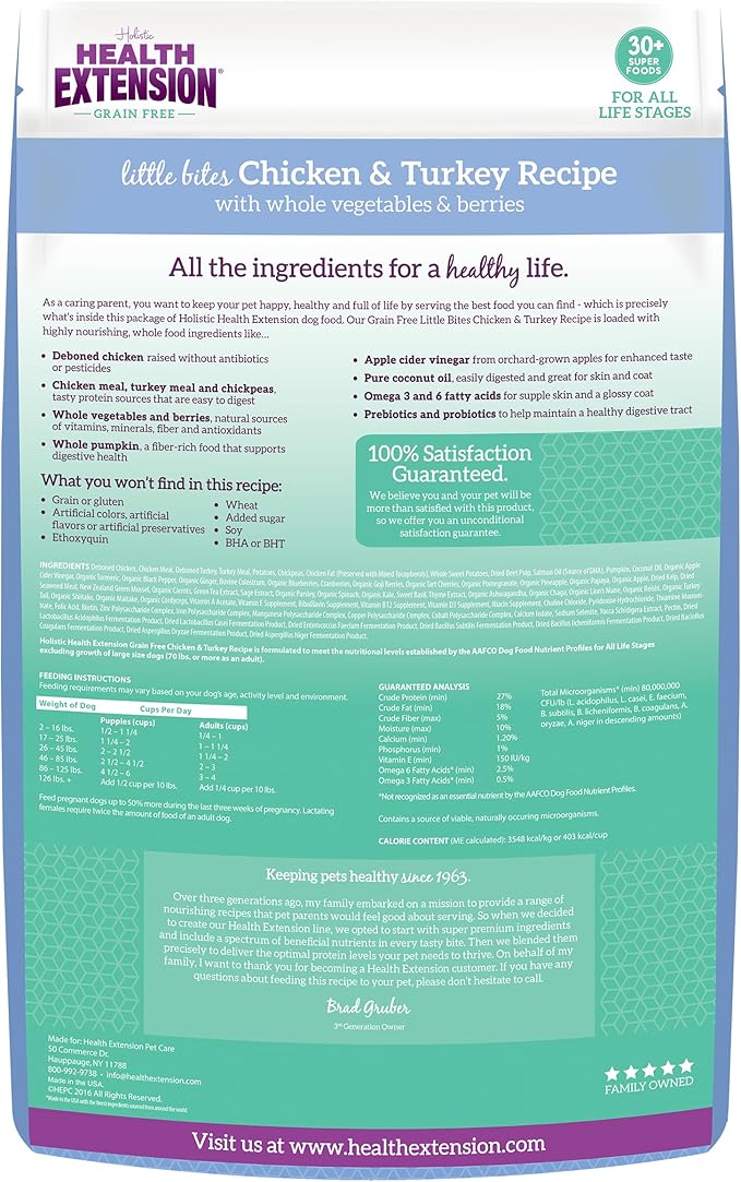 Health Extension Grain Free Chicken & Turkey Little Bites (3.5 lb / 1.59 kg) - Whole Foods Ingredients Formula with Probiotics & Antioxidants for Small Dogs