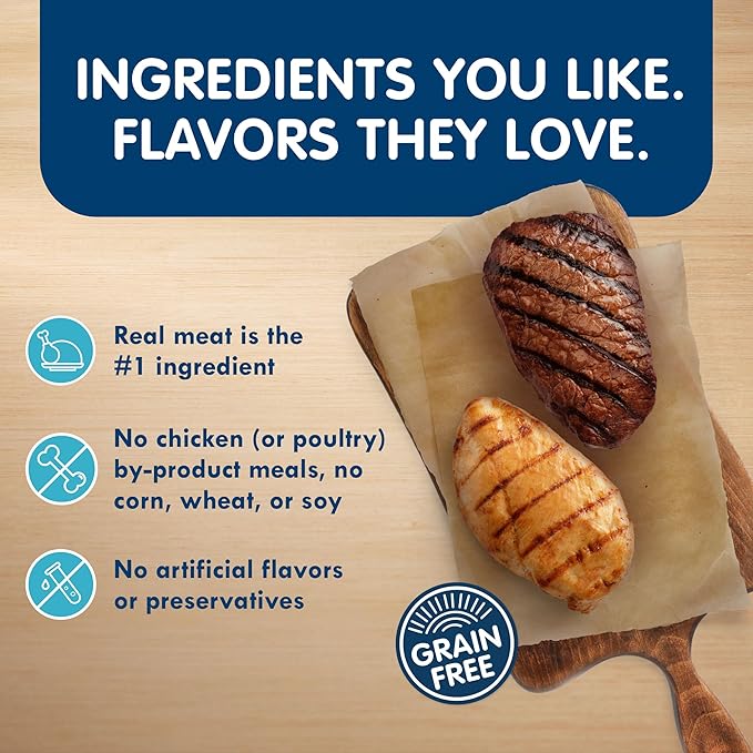 Blue Buffalo Delights Natural Adult Small Breed Wet Dog Food Cups, In Gravy, Chicken, Prime Rib and NY Strip 3.5-oz (24 Pack- 8 of Each Flavor)