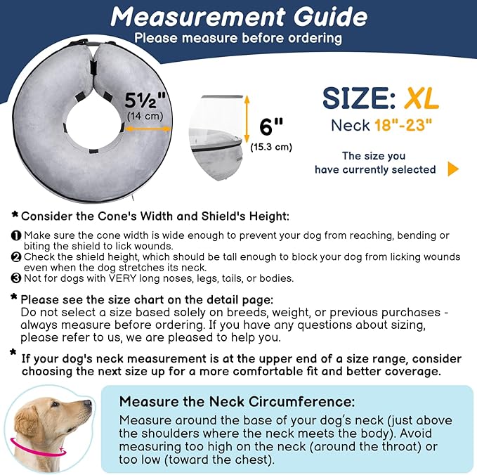 BARKLESS Inflatable Dog Cone, Protective Dog Surgery Collar to Stop Licking Biting Wounds, Patented Soft Donut Cone with Clear Shield, Adjustable Blow-up Collar for Surgery Recovery (Grey, XL)