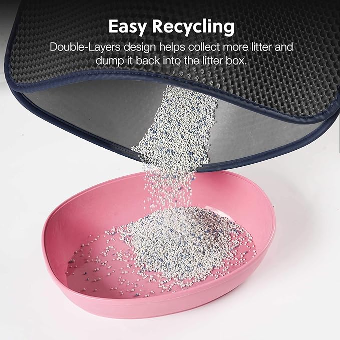 WePet Cat Litter Mat, Kitty Litter Trapping Mat - Medium Size, Honeycomb Double Layer Mats, No Phthalate, Urine Waterproof, Easy Clean, Scatter Control, Catcher Litter Box Rug Carpet 24x15 Inch Grey