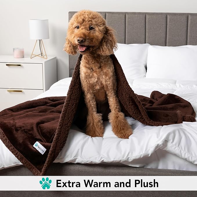 PetAmi Dog Blanket for Bed, XL Pet Blanket Large Dogs, Fleece Furniture Couch Cover Protector Sofa Car Crate Kennel, Soft Sherpa Cat Throw Plush Reversible Washable, Twin 60x80 Solid Brown