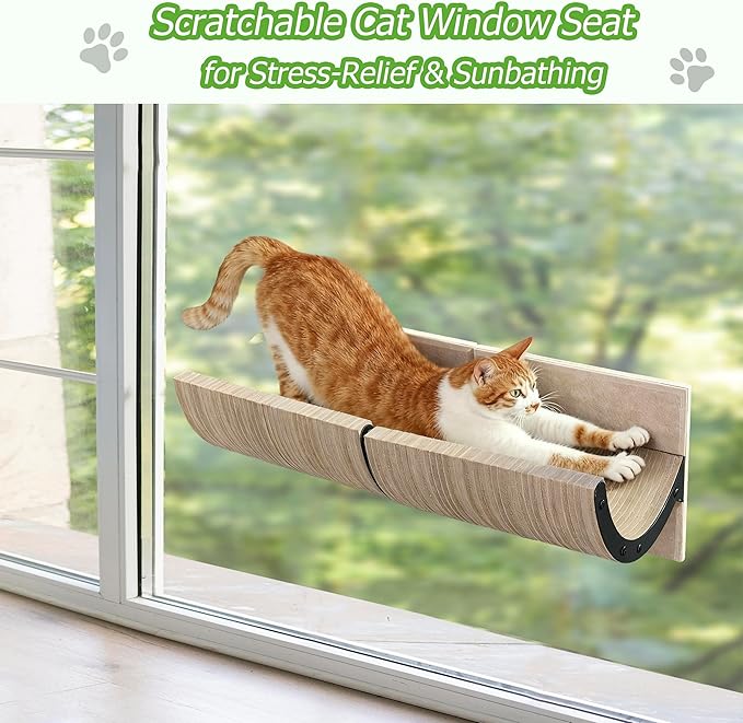 Cat Window Perch for Indoor Cats,Multiple Uses as Window Seat,Condo & Shelves,Scratchable Suction Cups Window Cat Bed for Hiding,Naping and Overlooking(Oatmeal)