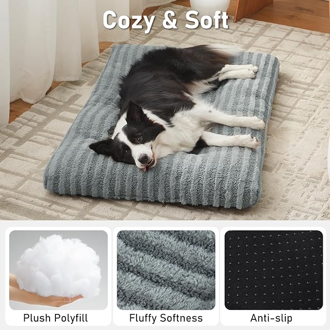 FURTIME Washable XL Dog Bed for Extra Large Dogs, Deluxe Dog Crate Beds Comfy Fluffy Kennel Pad Anti-Slip Pet Sleeping Mat, Machine Washable Dogs Pillow, 40"x27"x3.5", Gray