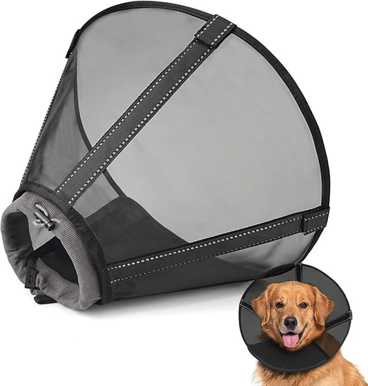 Dog Cone Collar to Stop Licking, Mesh Recovery Collar After Surgery for Large Medium Small Dogs, Alternative to Elizabeth Cone of Shame (Black,1)