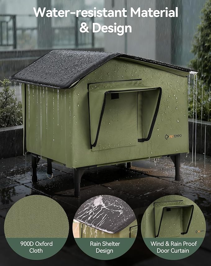 Heated Outdoor Cat House Weatherproof, 20"x16" Insulated Feral Cat Shelter with Pet Heating Pad, Escape Door & Observation Window for Kitten Puppy, UL Certified