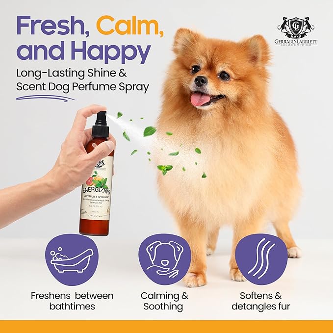 Dog Perfume Spray Long Lasting Grapefruit & Spearmint 8 Fl Oz-Dog Calming Spray Scent Mist for Shining Fur, Puppy Cologne Doggie Deodorant Fragrance Mist Pet Perfume for All Breeds by Gerrard Larriett