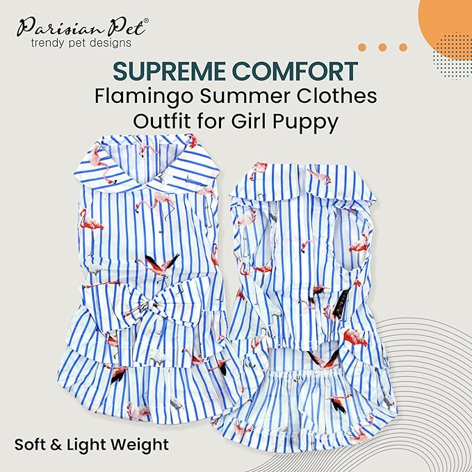 Parisian Pet Flamingo Dog Dress - Girly Dog Summer Dress - 100% Cotton, Lightweight Dog Beach Outfit - Sleeveless Dog Clothes - Dog Dresses for Small Dogs Girl S