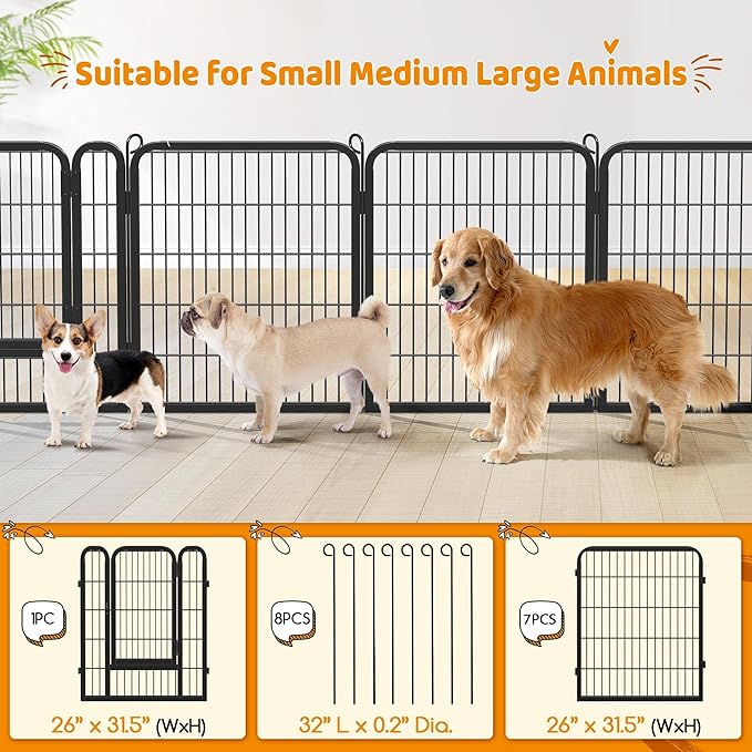 Yaheetech Dog Playpen Outdoor, 32 inch 32 Panels Dog Pen Indoor Heavy Duty Puppy Exercise Pen Metal Pet Fence for RV Camping/Yard/Garden