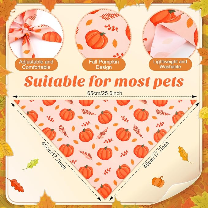 240 Pcs Thanksgiving Fall Bandanas Bulk for Dogs Autumn with Maple Leaves Pumpkin Patterns Soft Bibs Adjustable Triangle Doggie Scarf for Small Medium Large Costume 25.6 x 17.7 x 17.7 Inch
