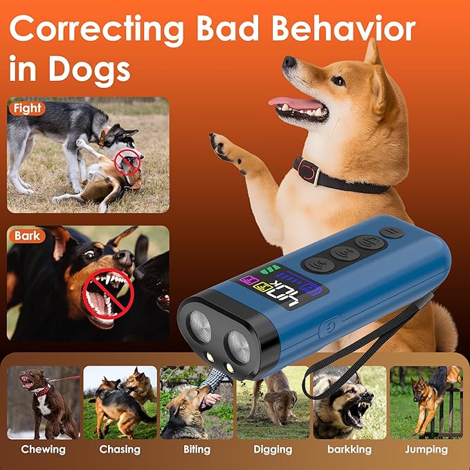 Dog Bark Deterrent Device – 65FT Range Anti Barking Device for Dogs, Stops Neighbor’s Dog Barking with 3 Ultrasonic Frequencies (25/30/40kHz) & 5 Sound Modes, for Indoor & Outdoor Training
