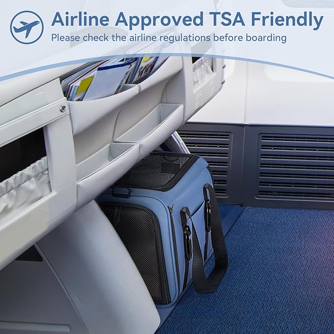 PETSFIT Cat Car Carrier for Small/Medium Cats Dogs, 18"x11"x11" Airline Approved Cat Carrier, with Patent Safety Buckles and Escape-Proof Zipper - Safeguarding Car Travel, Airplane, Vet, Outdoor