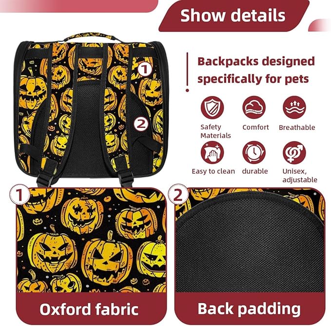 Dog Carrier Backpack for Small Pets - Cat & Dog Backpack for Hiking, Camping or Travel, Halloween 3
