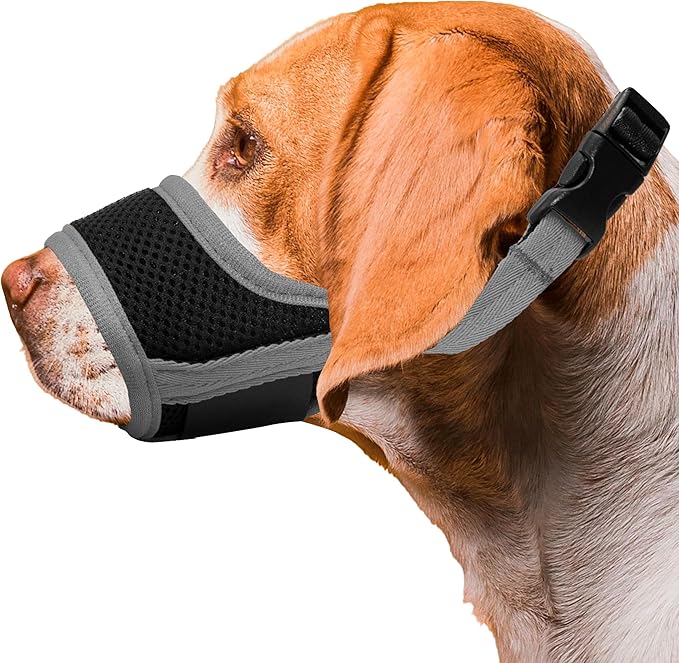 Dog Muzzle, Soft Breathable Muzzle for Small Medium Large Dogs, Air Mesh Nylon Muzzle Cover Prevent Biting Barking Chewing, Adjustable Drinkable Pet Muzzle 6 Sizes(Grey,M)