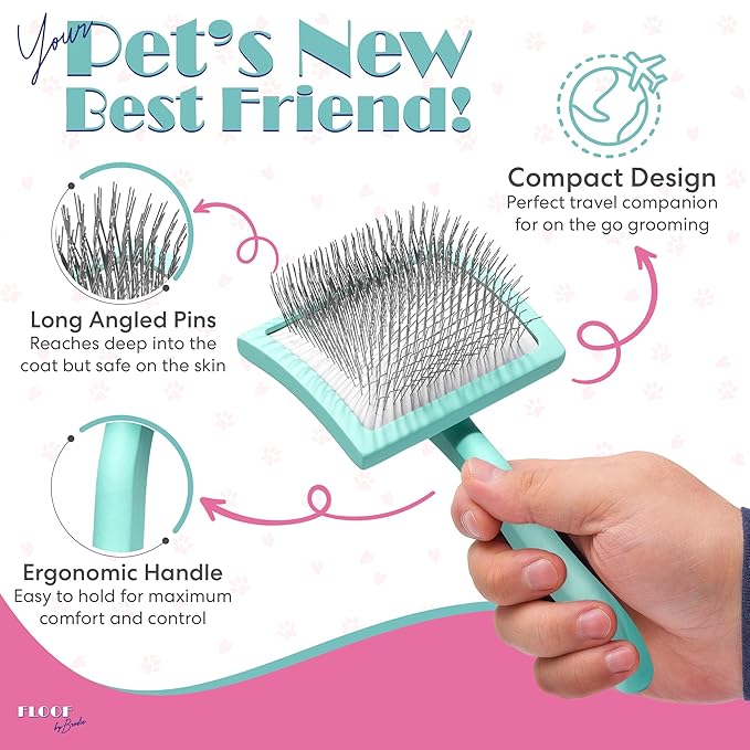 Dog Grooming Slicker Wire Brush: Designed for Long Haired Dog Breeds - Dematting and Deshedding, Comfortable and Easy to Use, Ergonomic Handle - Large