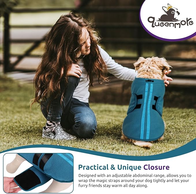 Queenmore XXL Dog Sweaters, Soft Fleece Vest Pullover Dog Jacket with Leash Hole, Warm Winter Dog Clothes Cold Weather Doggy Dachshund Sweater for Large Dogs Cats Boy or Girl (Peacock-Blue, XXL)