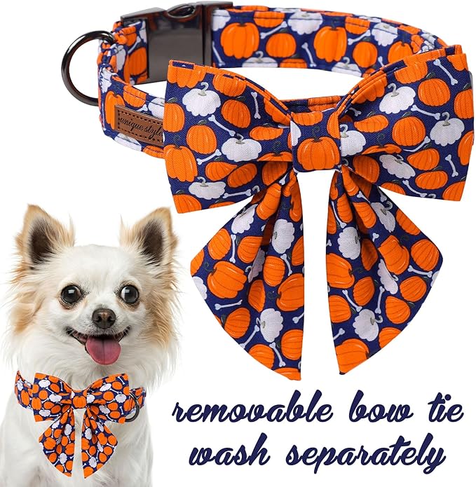 Unique Style Paws Halloween Day Dog Collar with Bowtie Bone Pumpkin Cotton Dog Collars for Small Medium Large Dogs