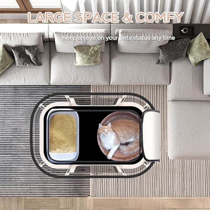 Dog Play Pen with Waterproof pad,Portable Dog Crates for Medium Dogs Kennel Tent,Dog Cages Indoor Breathable Mesh Collapsible Dog House Travel Playpen for Dogs Indoor & Outdoor(Medium, Beige)