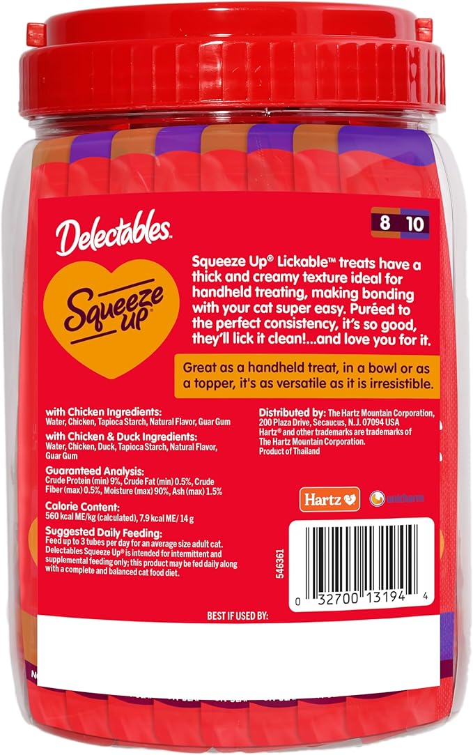 New! Delectables Squeeze Up Non-Seafood Chicken Variety Pack, Creamy Squeezable Puree, Lickable Wet Cat Treats, Grain-Free, No Added Fillers, 0.5 Ounces Tube, 40 Tubes Total