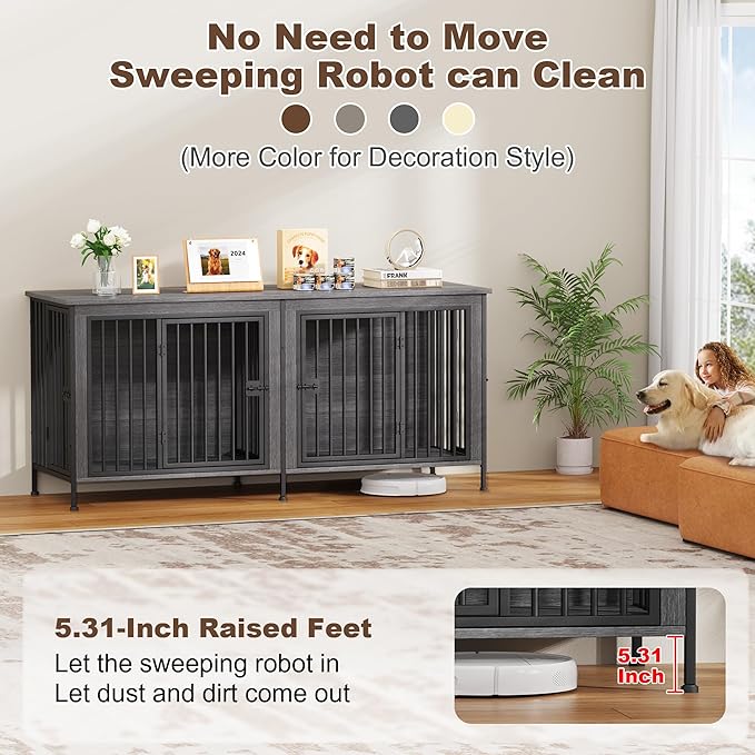 EasyCom Dog Crate Furniture for 1 or 2 Dogs, Heavy Duty Single/Double Dog Crates for Small/Medium/Large Dogs, Dog Kennel Furniture Indoor as TV Stand, Large Size 78.74" L(35-60 Pounds), Dark Grey