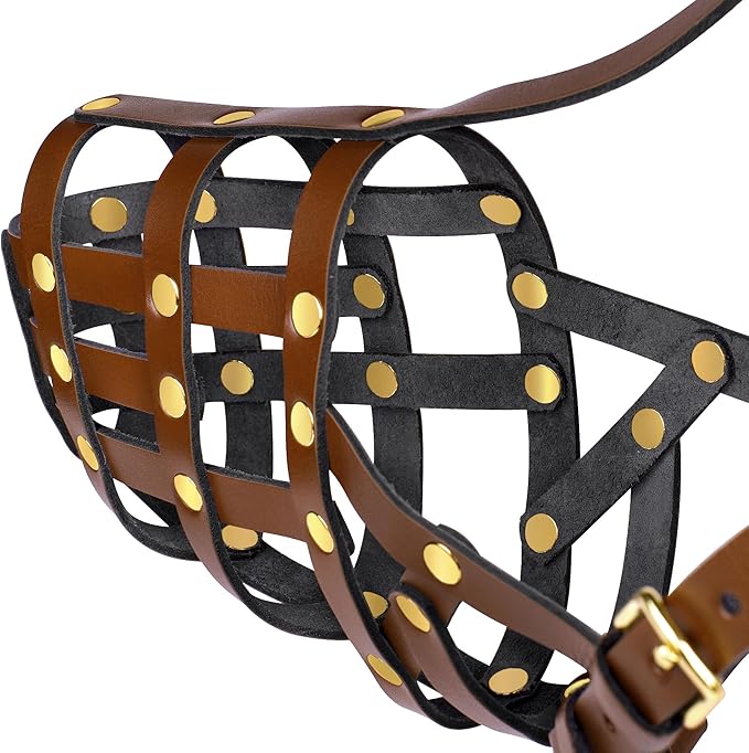 OOPSDOGGY Doberman Dog Muzzle for Large Dogs - Leather Breathable Secure Basket Muzzle for Large Breeds Husky German Shepherd Prevents Biting No Chewing Adjustable (Brown, Size 3 - Doberman)