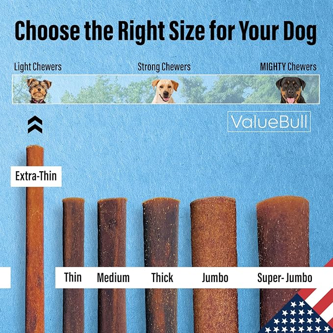 ValueBull USA Collagen Sticks for Small Dogs, 6 Inch Extra Thin Chews, Natural Dog Treats, 10 Count - Promotes Joint, Skin & Coat Health with Glucosamine and Chondroitin