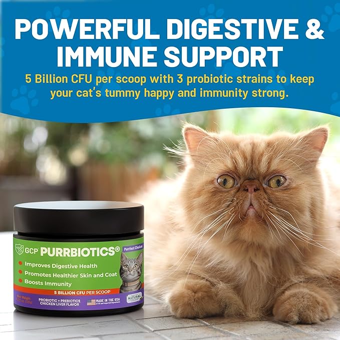 Guardian’s Choice Purrbiotics, Cat Probiotic Powder for Digestive & Immune Support, 5 Billion CFU with Prebiotics & Fiber, Shelf-Stable Probiotics for Cats, Chicken Flavor Cat Probiotics, 120 Servings