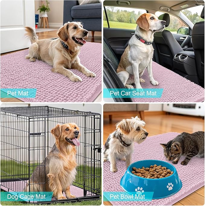 OLANLY Dog Door Mat for Muddy Paws 36x24, Absorbs Moisture and Dirt, Absorbent Non-Slip Washable Doormat, Quick Dry Chenille Mud Mat for Dogs, Entry Indoor Entryway Carpet for Inside Floor, Dusty Rose