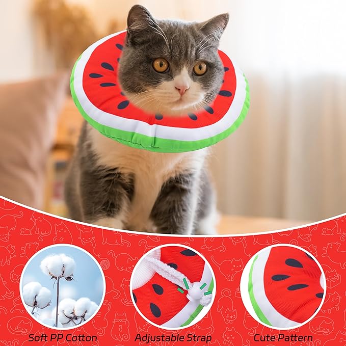 Cat Cone Collar Soft, Adjustable Cat Recovery Collars Kitten Cones to Stop Licking, Cute Donut E Collar After Surgery, Anti-Lick Wound Healing Elizabethan Collar for Kittens (Watermelon, Small)