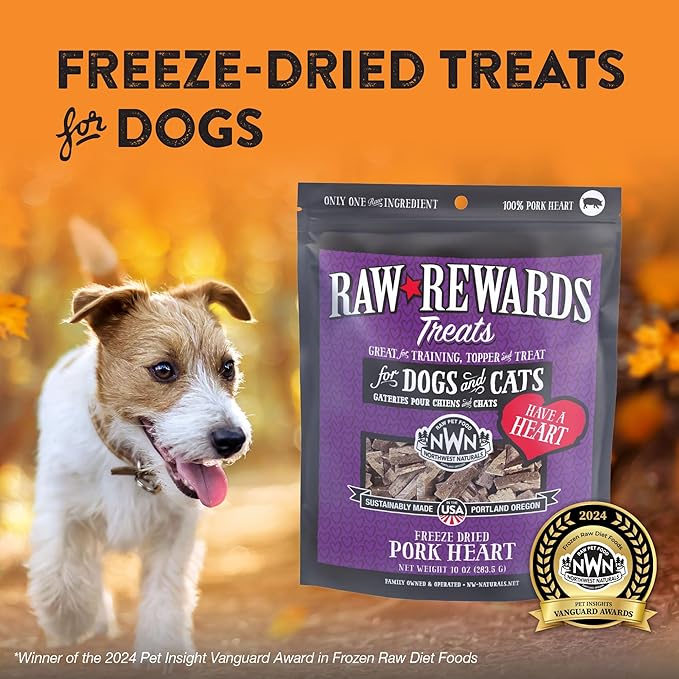 Northwest Naturals Raw Rewards Freeze-Dried Pork Heart Treats for Dogs and Cats - Bite-Sized Pieces - Healthy, 1 Ingredient, Human Grade Ingredients, All Natural, Made in USA, 10 Oz (Pack of 3)