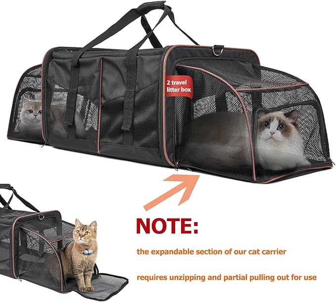Cat Carrier for 2 Cats - Portable Dual Cat Travel Carrier Bag for Traveling, INRLKIT Cat Carrier with Litter Box, Portable Double Cat Travel Carrier for Camping (Black)