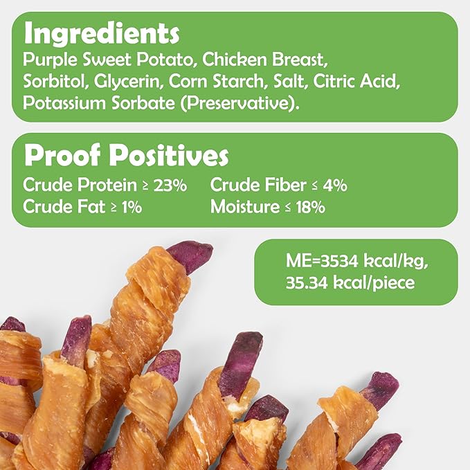 MON2SUN Rawhide Free Dog Treats, Chicken Wrapped Purple Sweet Potato Snacks, Healthy and Natural, Training Treats for Small Dogs, 10.6oz (30 Count - Pack of 1)