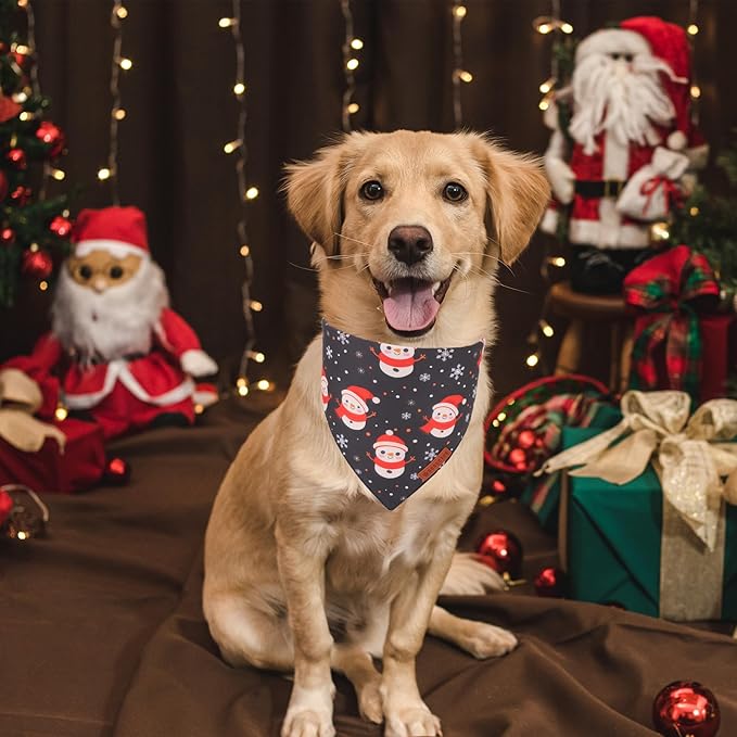 ADOGGYGO Christmas Dog Bandanas 2 Pack, Reversible Triangle Santa Snowman Pet Xmas Scarf, Adjustable Fit Christmas Bandanas for Extra Large Dogs Pets (X-Large)