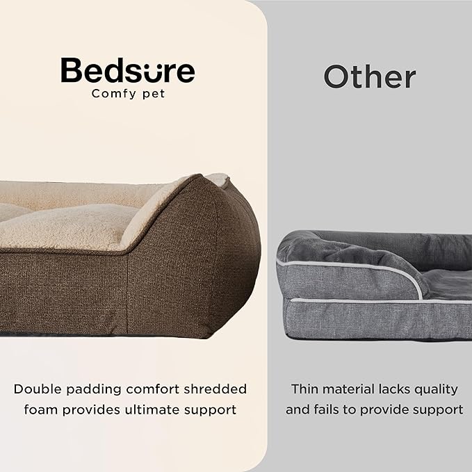 Bedsure Orthopedic Dog Beds Large Medium Sized Dog - Extra Thick Supportive Medium Dogs Bed with Waterproof Washable Cover, Comfort Pet Bed Sofa with Soft Plush Sherpa and Nonskid Bottom, Brown, 35"