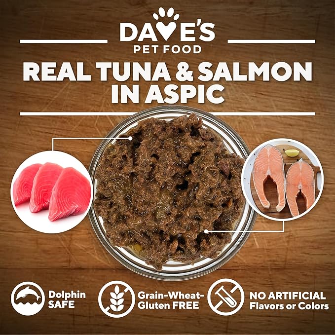 Dave's Pet Food Grain-Free Canned Cat Food (Tuna & Salmon Dinner in Aspic), Canned Wet, 13-oz (12 Pack)