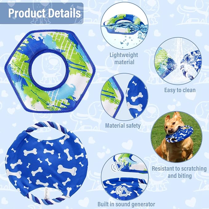 Dog Frisbee Toy Set – 2 Pack Floating & Rope Flying Discs for Dogs | Durable, Water-Resistant, Interactive Training Toys for Small & Medium Dogs, Outdoor Fetch & Tug Games