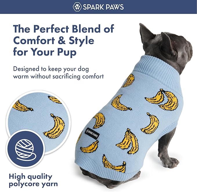 Spark Paws Knit Dog Sweater – Ultra Soft Warm Winter Dog Sweater for Small, Medium & Large Dogs – Stretch Fit Pet Sweater for French Bulldog, Pitbull, Girl & Boy Dogs Jacket, (Banana,XL)