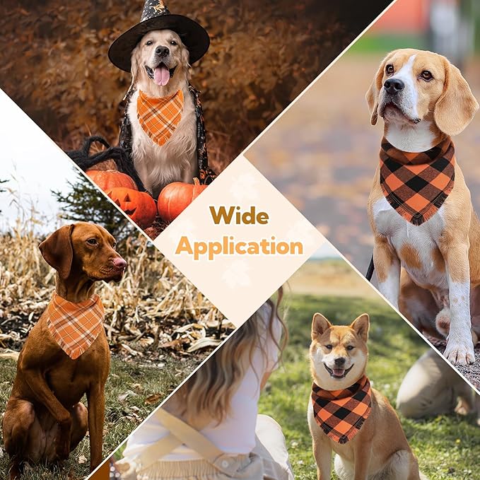 Kytely Fall Thanksgiving Dog Bandanas Large, 2Pack Christmas Halloween Classic Plaid Pet Scarf with Tassels Edges for Boy and Girl, Pet Apparel & Accessories Costume for Puppy Pets