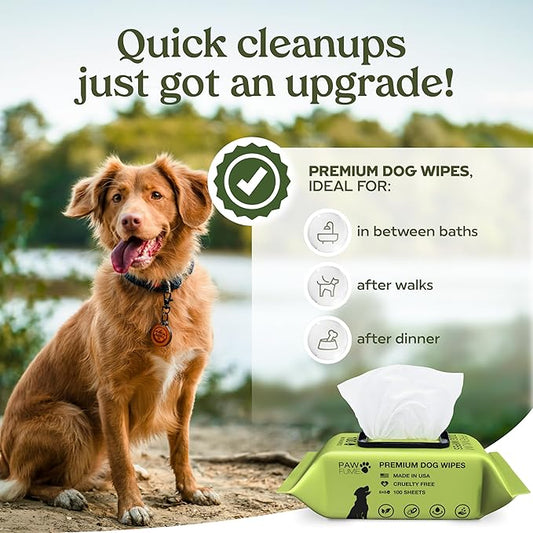 Paw Fume Dog Wipes 2 x 100 Count, Pet Wipes – Hypoallergenic & Gentle Dog Wipes for Eyes, Face, Butt, and Paws – Cleaning & Deodorizing, Grooming Tear Stain Wipes for Puppy, Adult Dogs & Cats