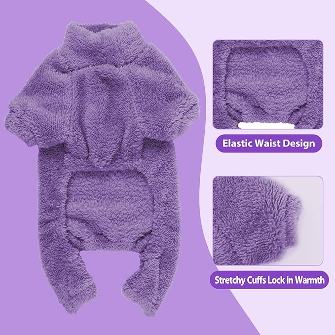 Fuzzy Dog Pajamas Turtleneck Pet Clothes Warm Soft Cozy Lightweight Pet Pjs Dog Sweaters for Large Dogs(Purple-L)