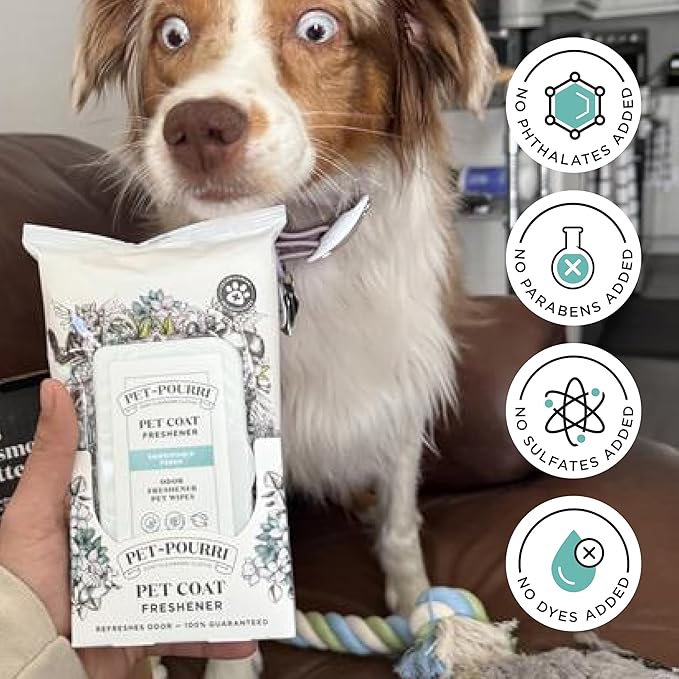 Poo-Pourri Pawsitively Fresh Deodorizing Pet Wipes – Quick Cleaning Wipes for Dogs & Cats – Plant Based Ingredients – Vet Recommended – Cleaner Odor Remover Wipes for Paw, Fur & Skin Soothing