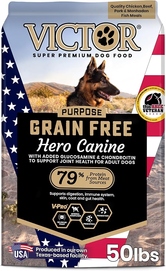 VICTOR Super Premium Dog Food – Purpose Hero Canine Kibble – Premium Gluten Free Dog Food for Active Adult Dogs – High Protein with Glucosamine and Chondroitin for Hip and Joint Health, 50lbs