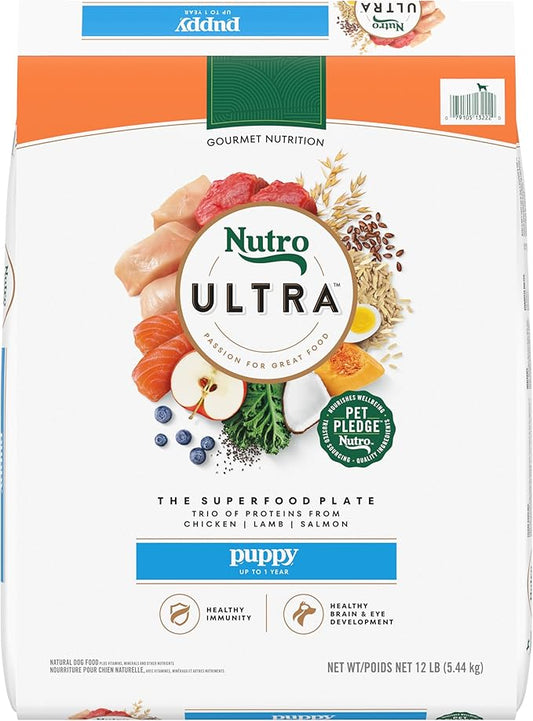 Nutro Ultra High Protein Dry Puppy Food, Trio of Proteins from Chicken, Lamb and Salmon, 12 lb Bag