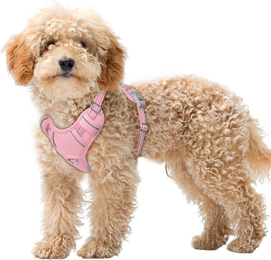 BARKBAY No Pull Dog Harness Large Reflective Dog Harness with Front Clip and Easy Control Handle for Walking Training Running with ID tag Pocket(Baby Pink,XS)