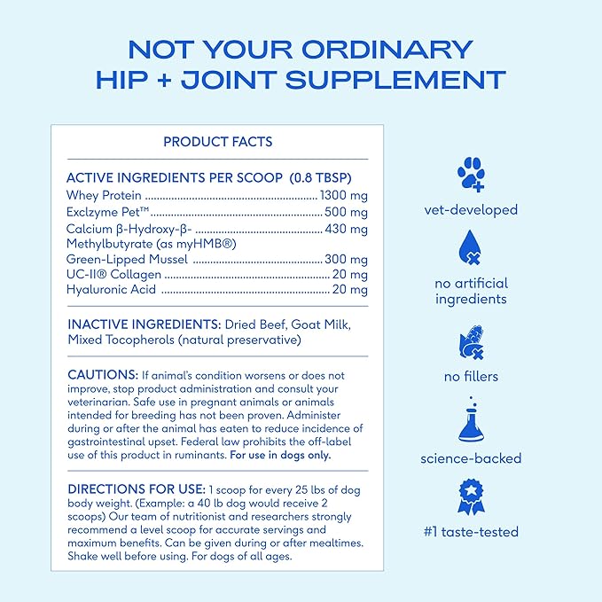 Native Pet Advanced Care - Hip & Joint Supplement for Dogs - Supports Joints, Cartilage, Muscles & Anti-Inflammatory with HMB, UC-II Collagen, Green Lipped Mussel & Hyaluronic Acid - 30 Scoops